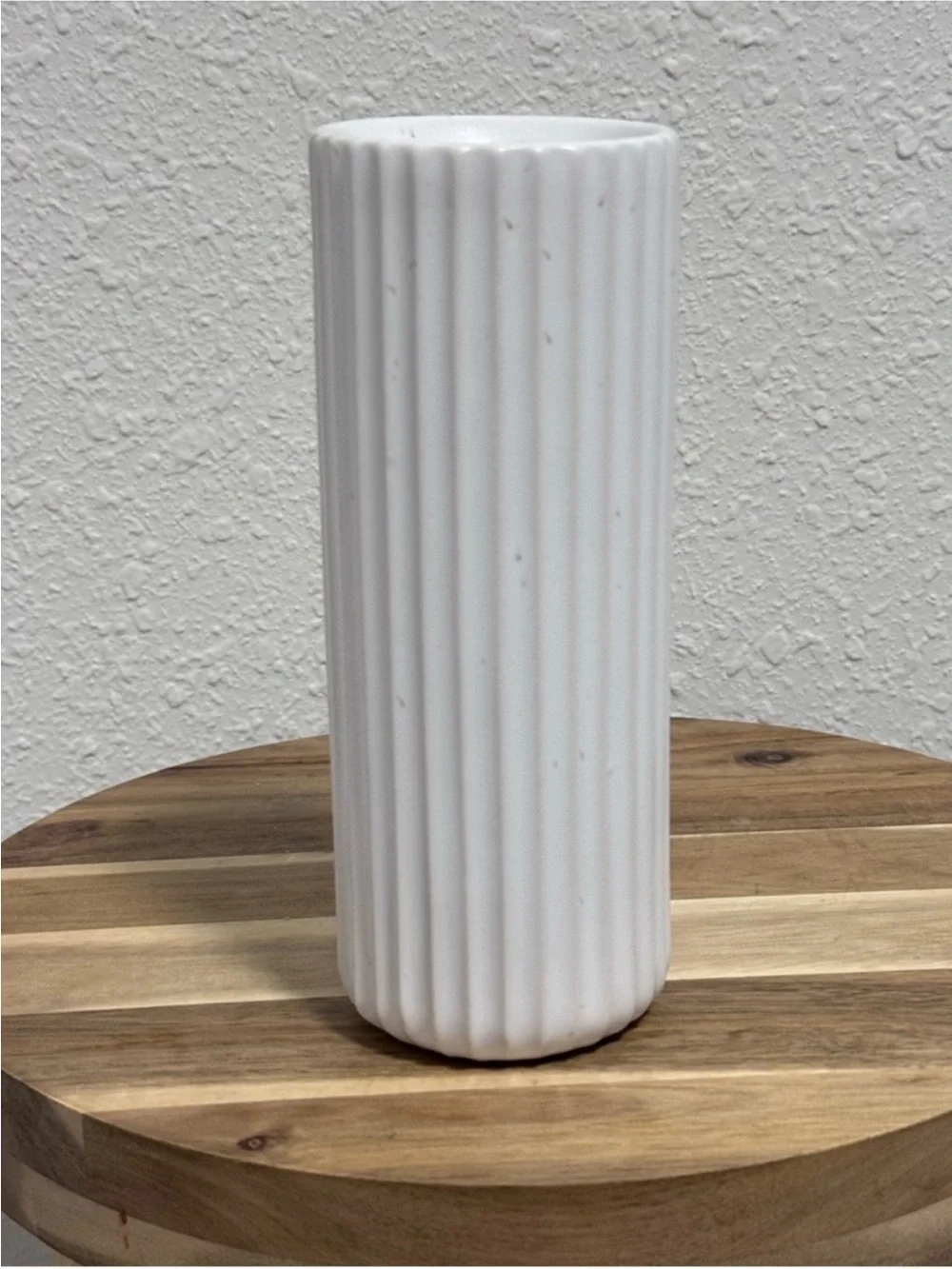 NIB Fable Home The Tall Bud Vase Speckled White Ribbed Stoneware Minimalist